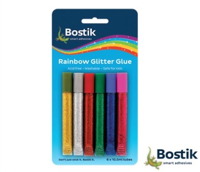 Stationery Wholesalers| Bostik , Rainbow Glitter Gue , Washable, Small Tubes of Glue ,Acid Free, Smart Adhesive