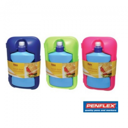 Stationery Wholesalers |lunch box with bottle, penflex, green, pink, blue, bottle amd lunch box